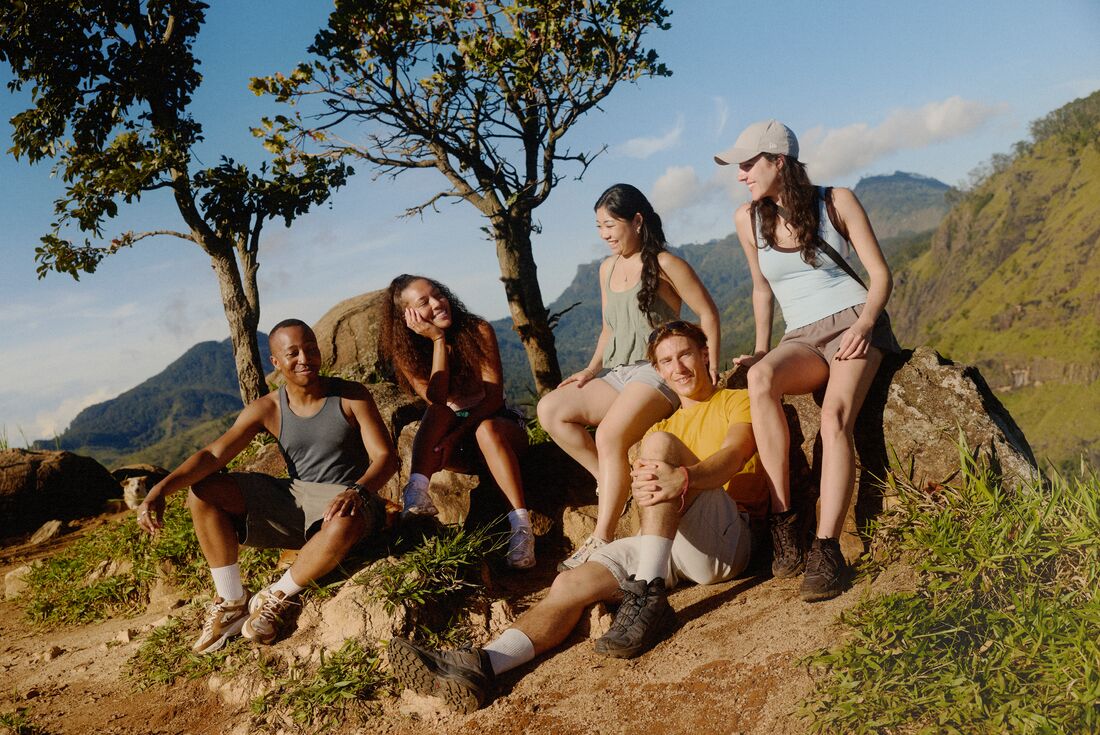Group hiking in the hill country